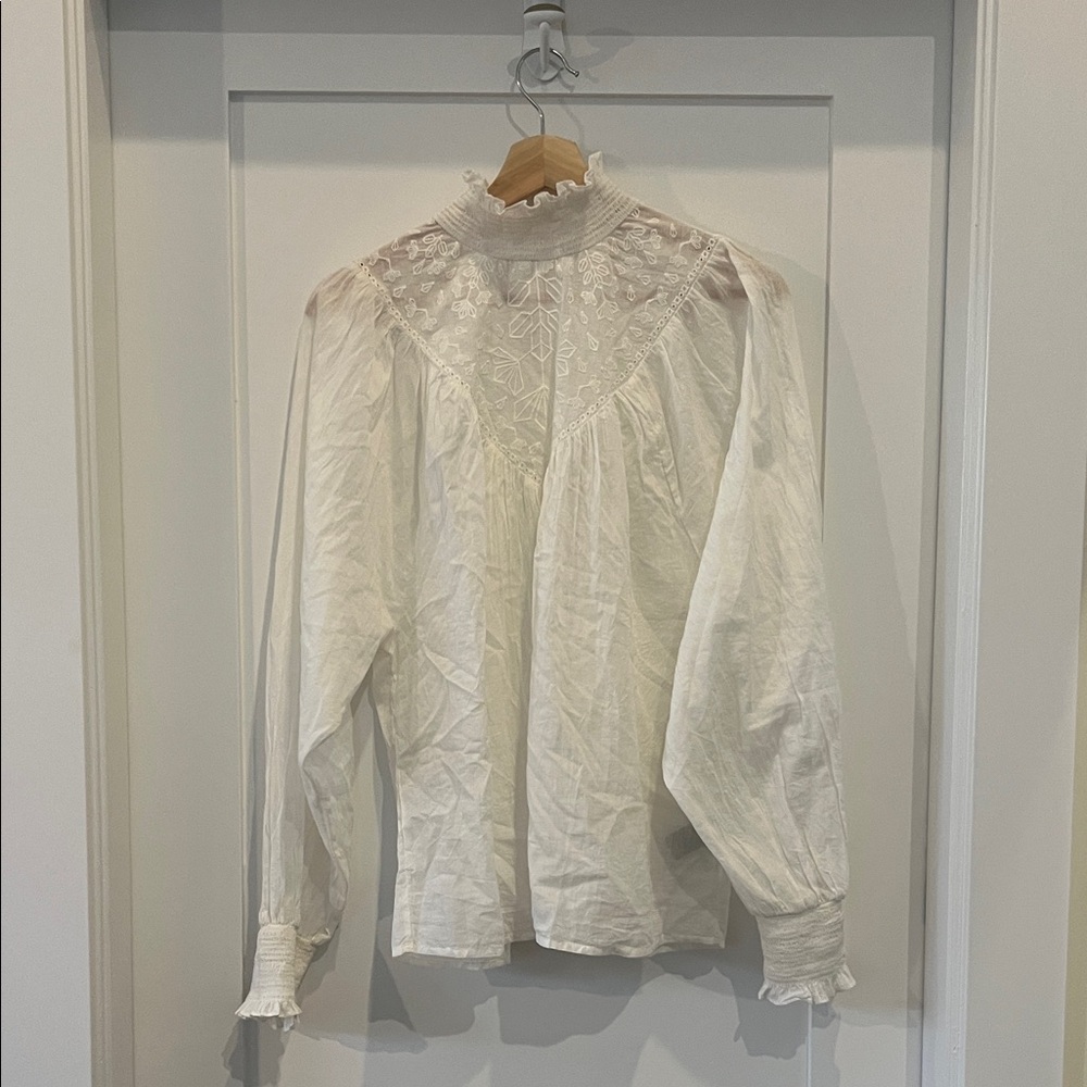 MKT Studio Romantic Lace Blouse in White - Size M